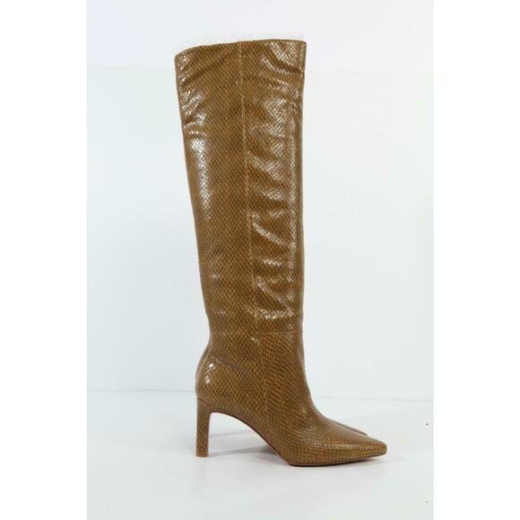 ZIMMERMANN Beige Ochre Snakeskin Leather Pointed Toe Knee High Heel Boots 36 - Picture 1 of 12